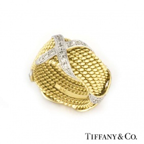 Tiffany & Co. 18k Yellow Gold Diamond Set Schlumberger Ring 0.77ct